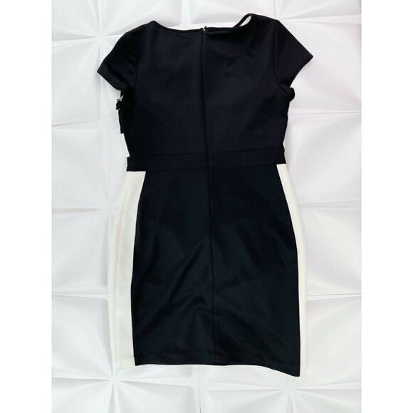 Rare Sandra Darren Sz 12 Black Contrast Colorblock Sheath Dress Knit l Slimming - Picture 3 of 6